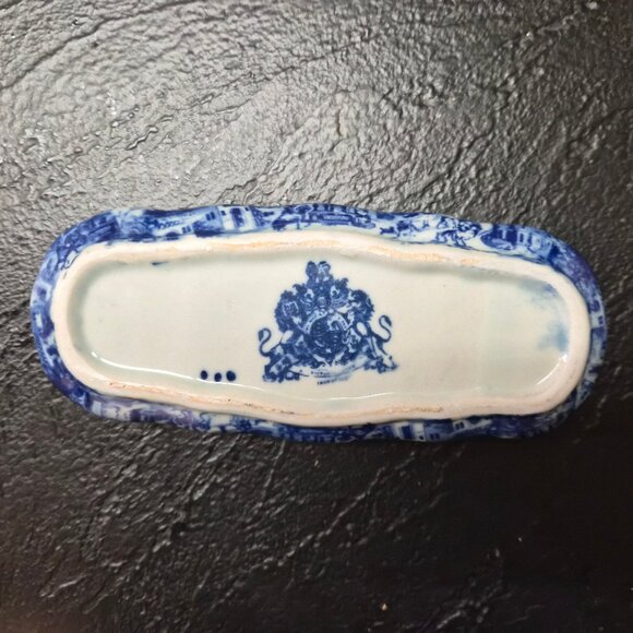 VTG Victoria Ware Flow Blue Ironstone Trinket Tray Lid 3 Compartments Shabby - Picture 8 of 9